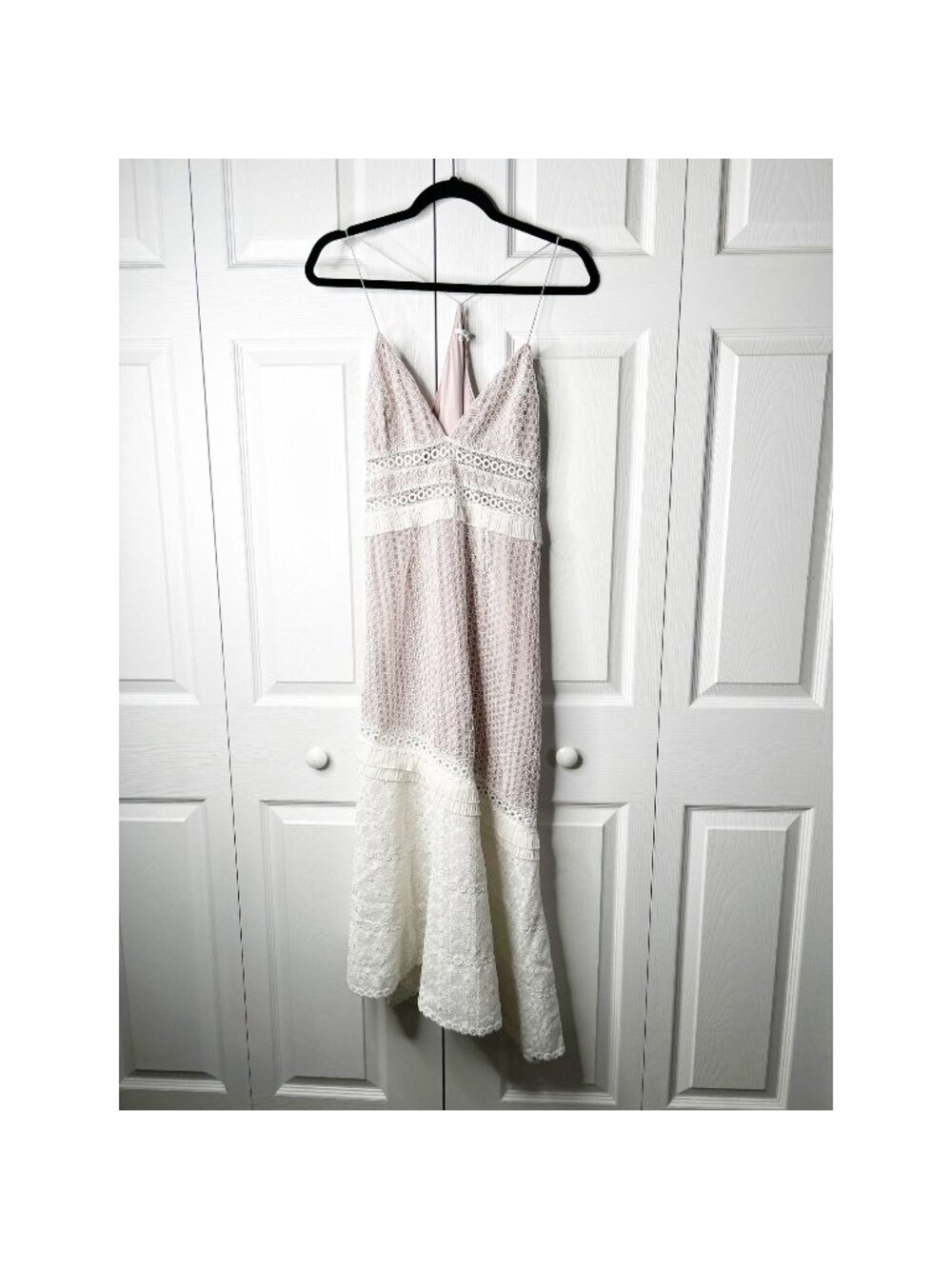 Saylor Cole White Lace V-Neck Asymmetrical Midi Dress Women's Size Large L
